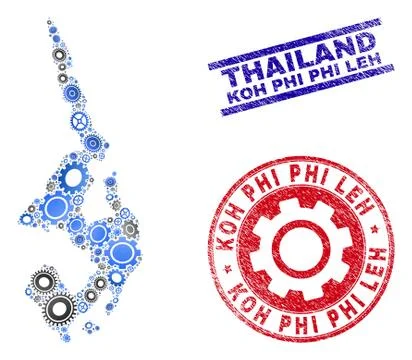 Workshop Composition Vector Koh Phi Leh Map and Grunge Stamps Stock Illustration