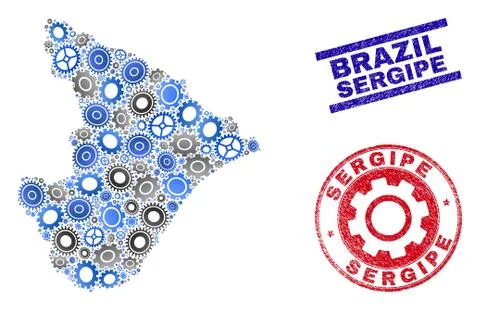 Workshop Composition Vector Sergipe State Map and Grunge Seals イラスト素材