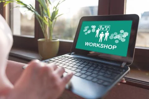 Workshop concept on a laptop screen Stock Photos