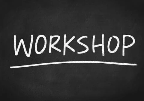 Workshop concept word on blackboard background Stock Illustration