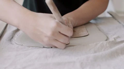 Workshop of craftsman pottery, clay plate Stock Footage 66775694
