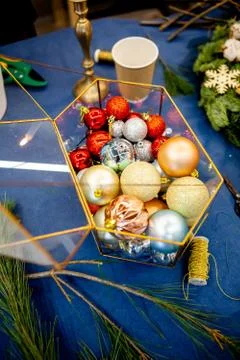 Workshop on creating a Christmas wreath. Elements for the decoration of the w Stock Photos