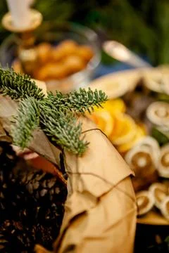 Workshop on creating a Christmas wreath. Elements for the decoration of the w Stock Photos