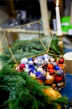 Workshop on creating a Christmas wreath. Elements for the decoration of the w Stock Photos