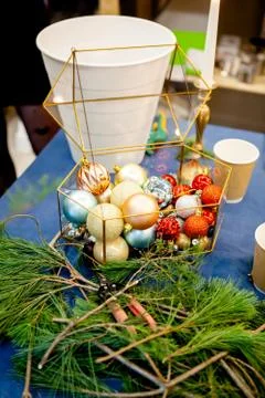 Workshop on creating a Christmas wreath. Elements for the decoration of the w Foto stock