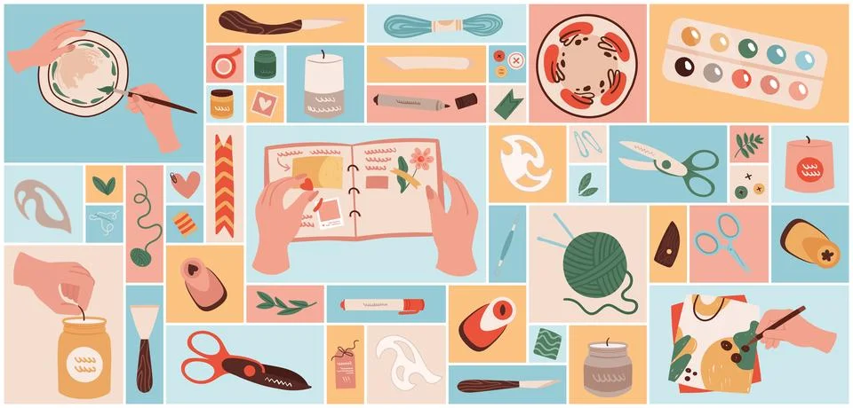 Workshop, creative handmade projects and handcraft set Stock Illustration