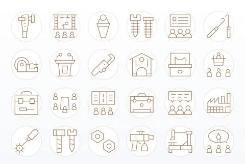 Workshop Digital Vector Pack containing 24 PIXEL Perfect Thin Line 64x64 Icon Stockillustratie