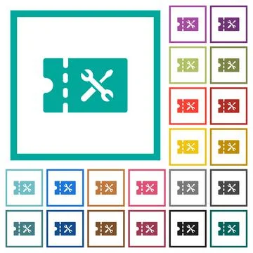 Workshop discount coupon flat color icons with quadrant frames Stock Illustration