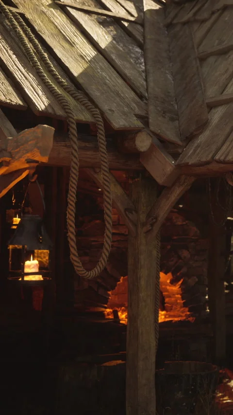Workshop entrance reveals glimpse of fire and tools in quiet setting Stock Footage 339778181