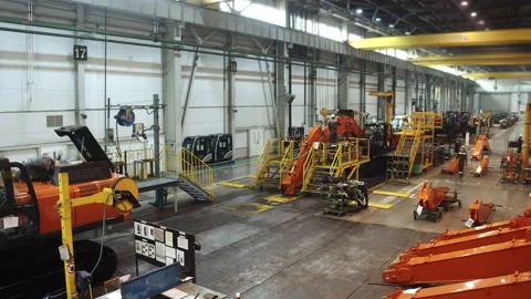 A workshop of the excavator assembly plant Stock Footage 163336214