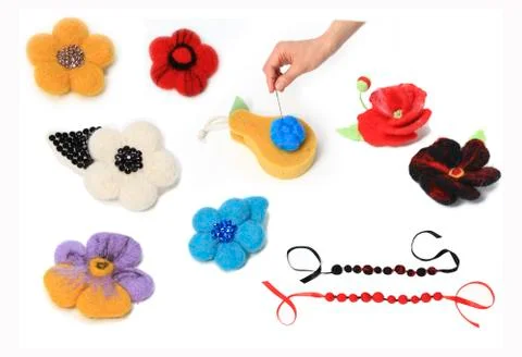 Workshop felting wool for beginners with tools Stock Photos