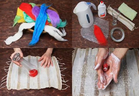 Workshop felting wool for beginners with tools Foto stock