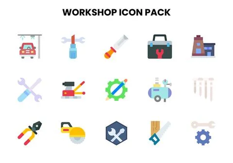 Workshop Flat Collection Icons Pack イラスト素材