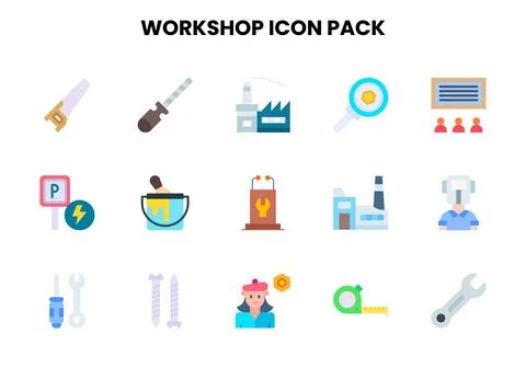 Workshop Flat Design Icons Pack Stock Illustration