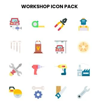 Workshop Flat Graphics Icons Pack 库存插图