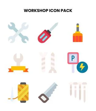 Workshop Flat Graphics Icons Pack Stock Illustration