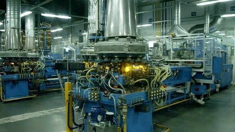 A workshop at the glass-blowing plant with complex equipment Stock Footage 71133743