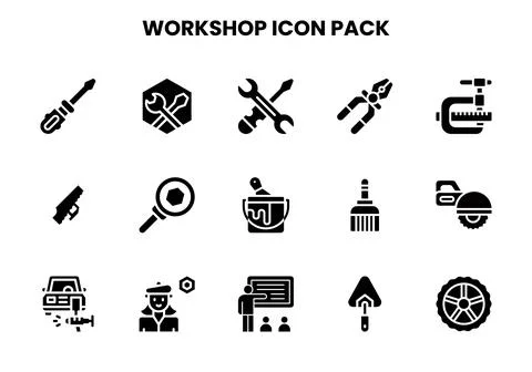 Workshop Glyph Icons Pack Stock Illustration