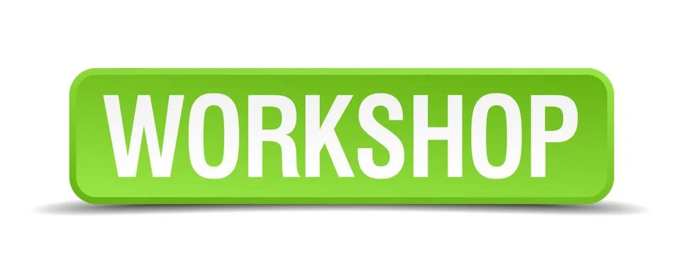 Workshop green 3d realistic square isolated button Illustrazione stock