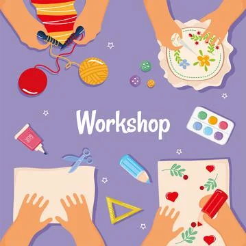 Workshop with hands poster Stock Illustration