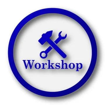 Workshop icon. Blue internet button on white background.. Stock Illustration
