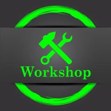 Workshop icon. Internet button with green on grey background.. Stock Illustration