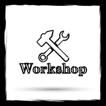 Workshop icon. Internet button on white background. Outline design imitating  Stock Illustration