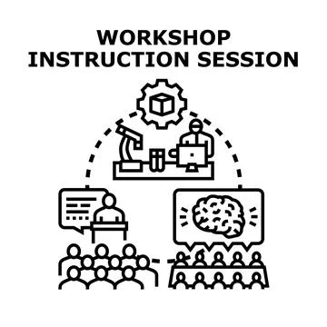 Workshop instruction session with various learning activities Stock Illustration