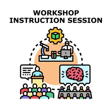 Workshop instruction session with various learning activities Illustrazione stock