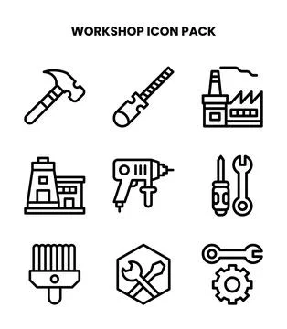 Workshop Line Collection Icons Pack Ilustración de archivo