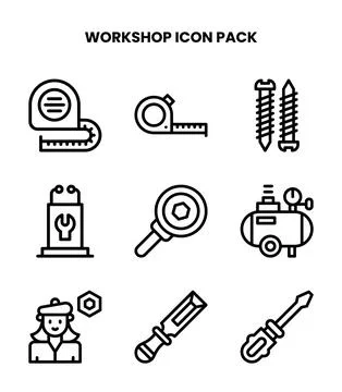 Workshop Line Graphics Icons Pack Ilustración de archivo
