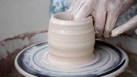 Workshop Molding of clay on a potter's wheel Stock Footage 76491760