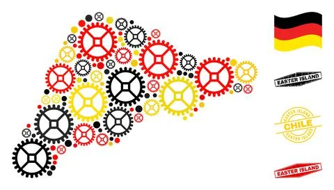 Workshop Mosaic Easter Island Map in German Flag Colors and Grunge Stamps 스톡 일러스트