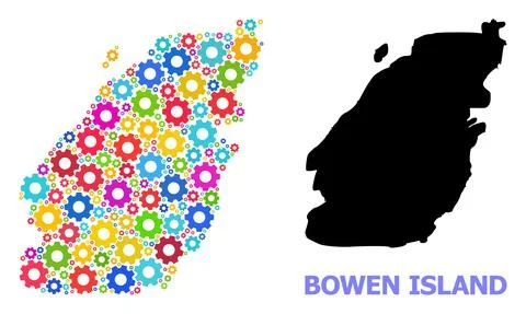 Workshop Mosaic Map of Bowen Island of Multi-Colored Cogs Stock Illustration