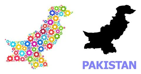 Workshop Mosaic Map of Pakistan with Bright Gears Stock Illustration
