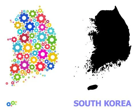Workshop Mosaic Map of South Korea with Colorful Gear wheels Stock Illustration