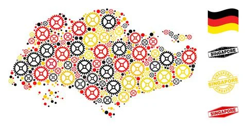 Workshop Mosaic Singapore Map in German Flag Colors and Grunge Stamps Stock Illustration
