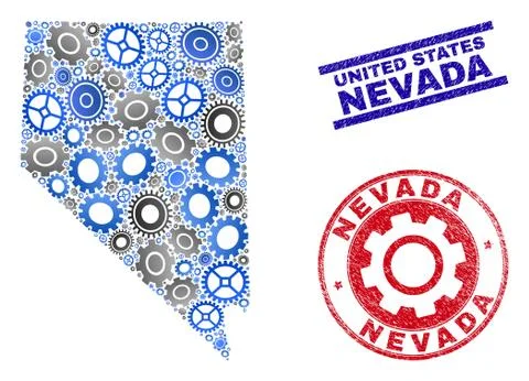 Workshop Mosaic Vector Nevada State Map and Grunge Stamps Stock Illustration