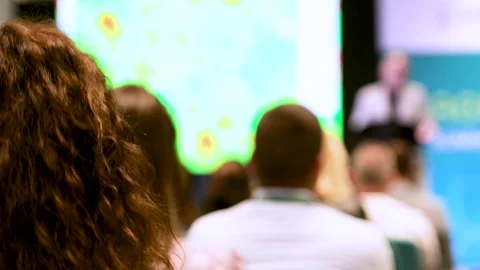 Workshop or life coaching training, public speaker in the background Video stock 254285820