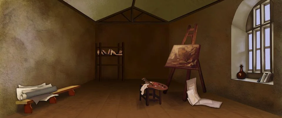 Workshop of a poor artist Stock Illustration