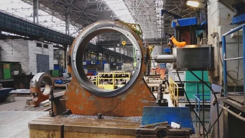 Workshop for preparing rolls. Machining of machine parts. Rolling forming rol Stock Footage 114624913