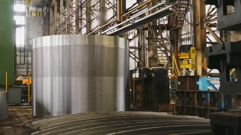 Workshop for preparing rolls. Machining of machine parts. Rolling forming rol Stock-Footage 114624969