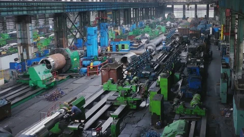 Workshop for preparing rolls. Machining of machine parts. Rolling forming rol Stock-Footage 114625007