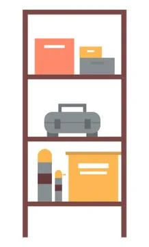 Workshop Shelf with Boxes, Toolbox Sign Vector Stockillustratie
