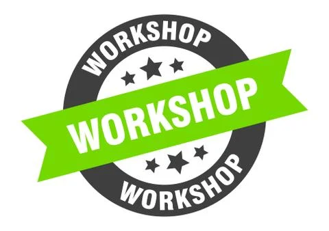 Workshop sign. workshop black-green round ribbon sticker Stock Illustration