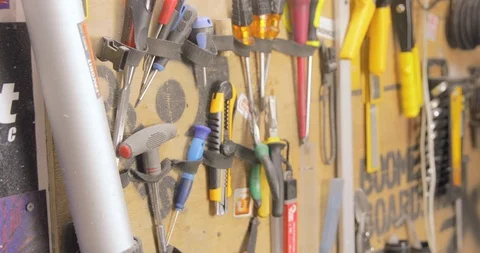 Workshop With Snowboard Repair Tools. Stock Footage 125857602