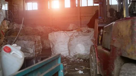 Workshop for sorting and recycling, sunset, factory, conversion Stock Photos