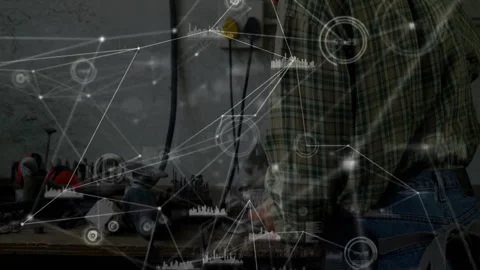 Workshop technician clamping component, activating grinder, smoothing metal Stock Footage 312771119