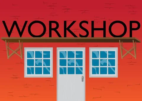 Workshop text with front door background. Bar, Cafe or drink establishment fr Stock Illustration