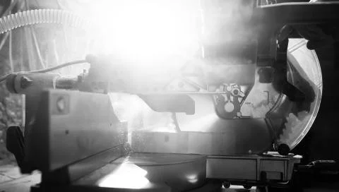 Workshop with tools and electric saws in the process 스톡 사진